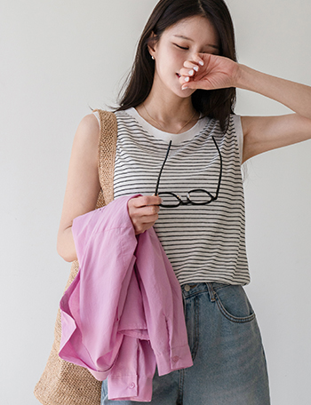 Lux Linen Stripe Sleeveless shirts Korea
