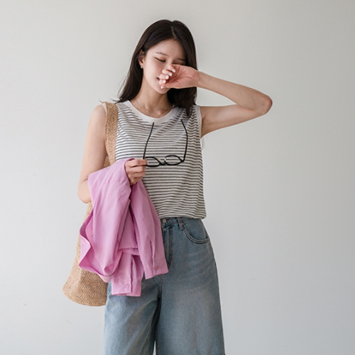 Lux Linen Stripe Sleeveless shirts