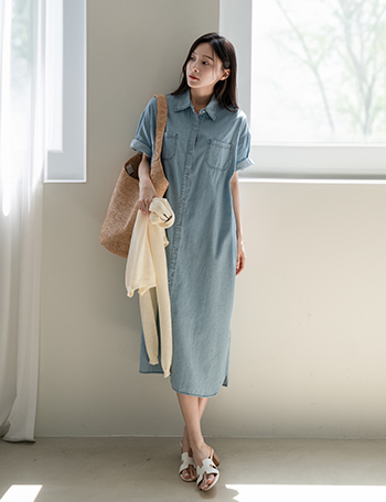 Cree Pocket Denim Dress Korea