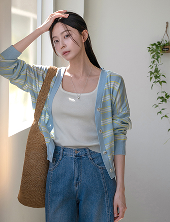 Summer Linen Stripe Cardigan Korea
