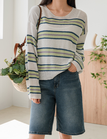 Summer Boucle horizontal Striped Knitwear Korea