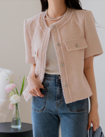 Blossom Short-sleeve Tweed Jacket Korea