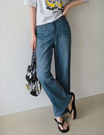 Cool Straight Wide Banding Denim Pants Korea