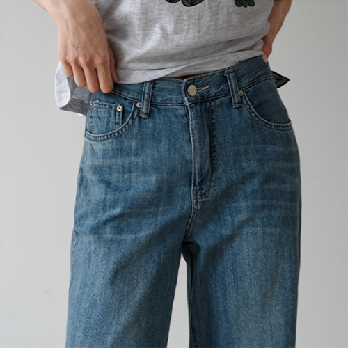 Cool Straight Wide Banding Denim Pants