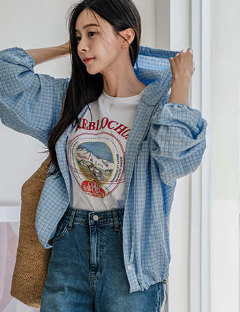 Check Hood string Shirt Korea