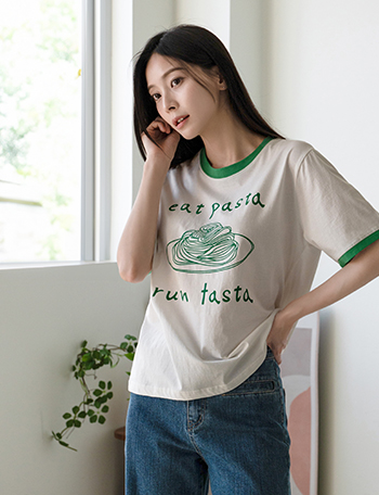 Pasta Printing Color Matching T-shirt Korea