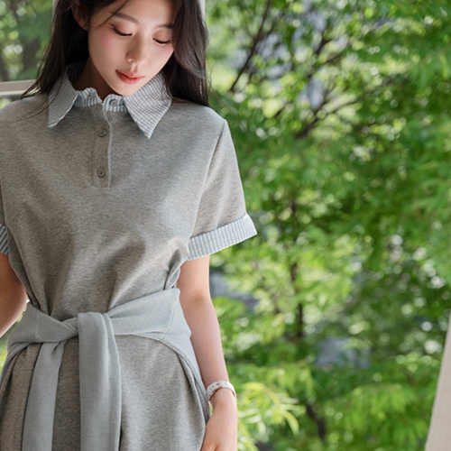 Stripe Color Matching Collar Dress