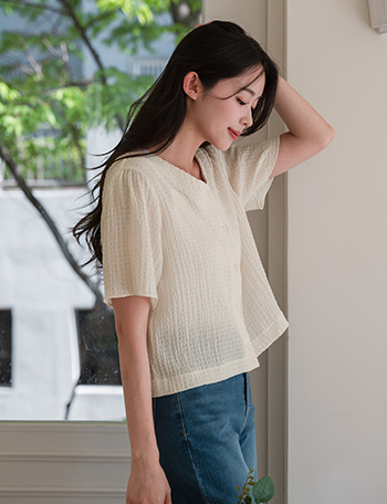 Wrinkle Frill Open Blouse Korea