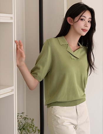Coi Collar Short-sleeve Knitwear Korea