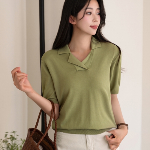 Coi Collar Short-sleeve Knitwear