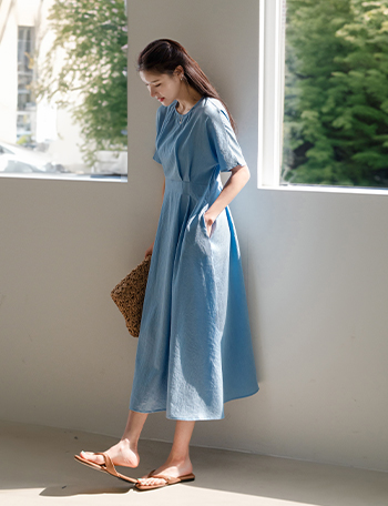 Waist Pintuck Slosh Dress Korea