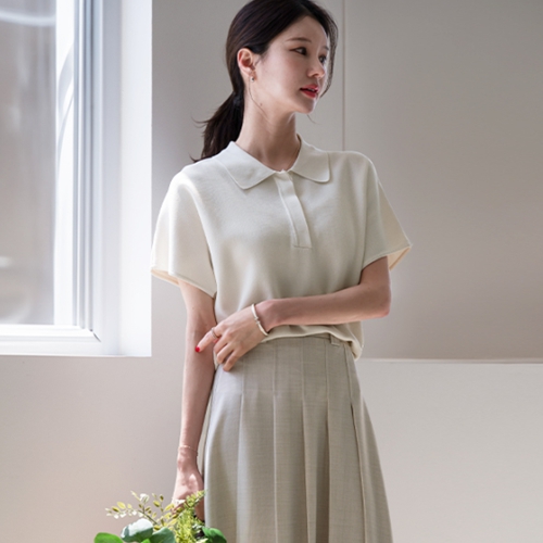 Clean Collar Short-sleeve Stingray Knitwear