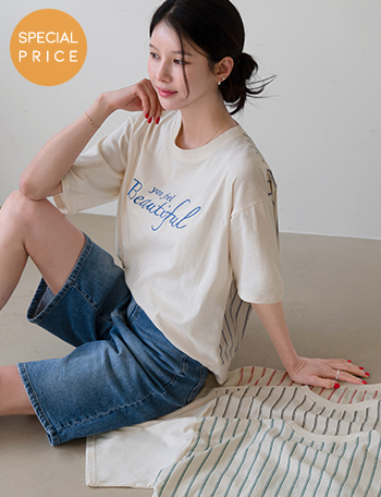 [Special Sale] Tommy Embroidery horizontal striped T-shirt Korea