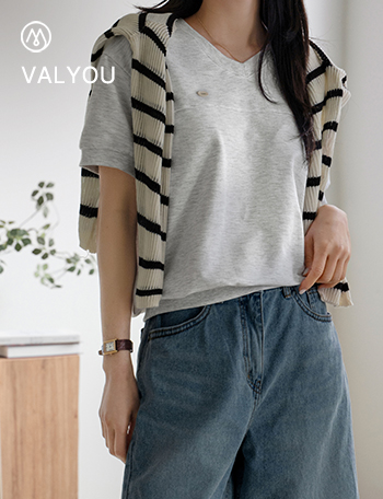 [valyou] Pendant V-neck Short-sleeve sweatshirt Korea