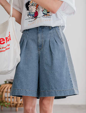 Milk Color Matching Short Denim Pants Korea