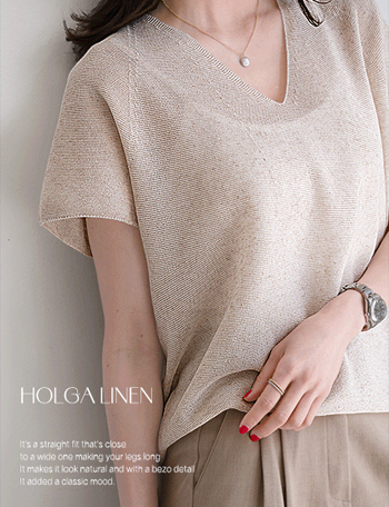 Holament Linen V-neck Cap Sleeve Knitwear Korea