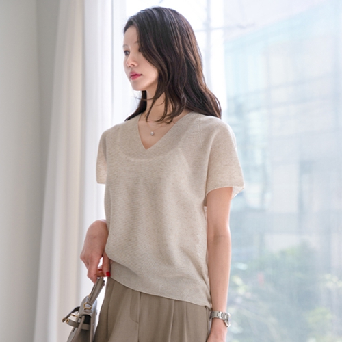 Holament Linen V-neck Cap Sleeve Knitwear
