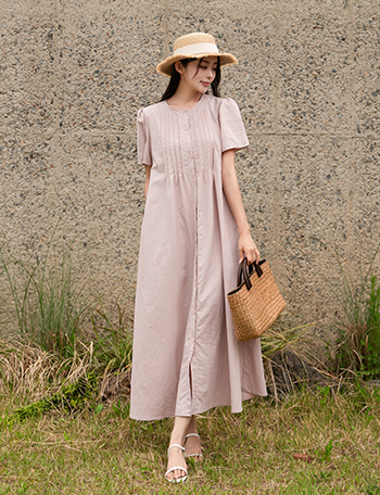 Puff Pintuck Long Dress Korea