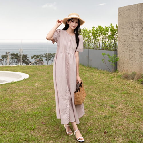 Puff Pintuck Long Dress