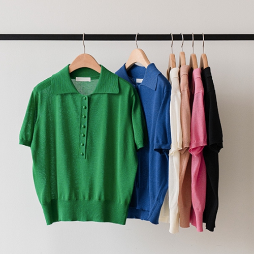 Linen Bean Button Collar Knitwear