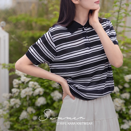 [Special Sale] Summer horizontal striped Collar Knitwear