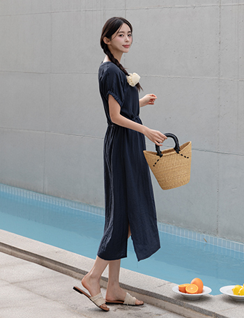 셔링 Linen string Long one piece Korea