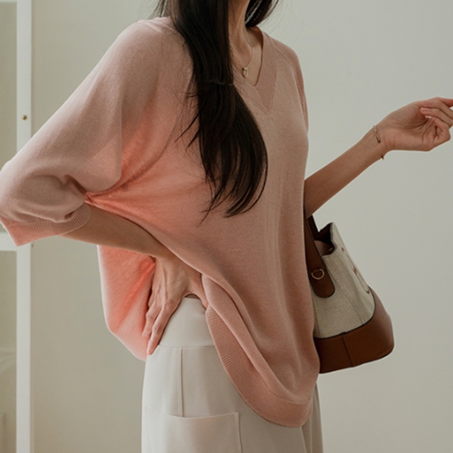 Loose Linen Rounding V-neck Knitwear