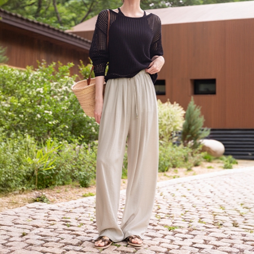 Fluttering Pintuck Linen Banding Pants