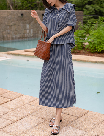 Sailor Stripe Skirt Set Korea