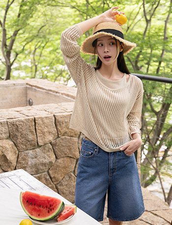 Net Punching Knitwear Layered Set Korea