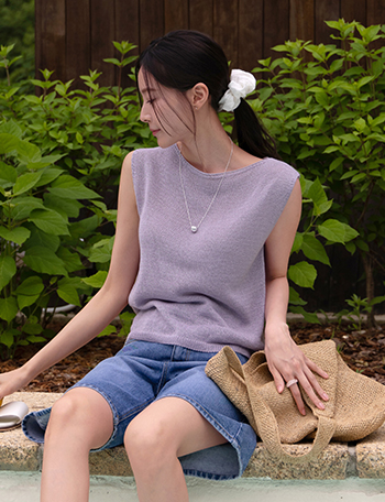 Korean Paper Boat Neck Knitwear Sleeveless shirts Korea