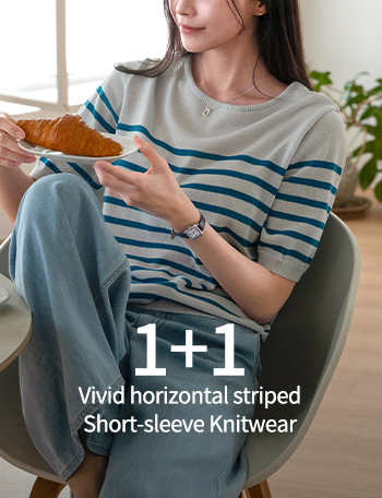 [1+1] 비비드 horizontal striped Short-sleeve Knitwear Korea