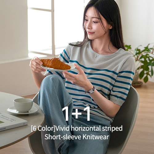 [1+1] Vivid horizontal striped Short-sleeve Knitwear