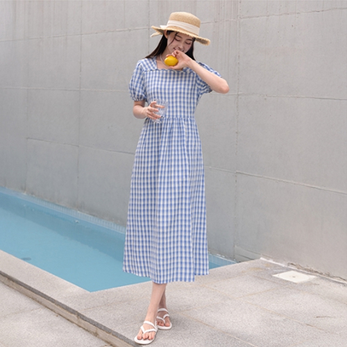 Cool Square Neck Check Dress