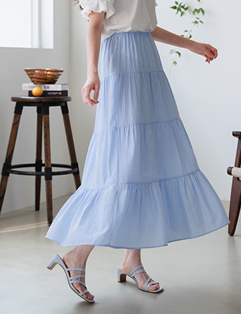 Stripe Cancan Banding Skirt Korea