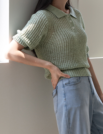 Summer Collar Button Short-sleeve Knitwear Korea