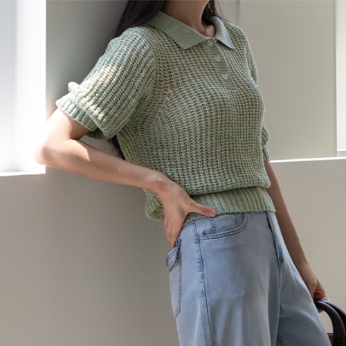 Summer Collar Button Short-sleeve Knitwear