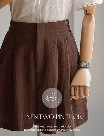 Linen Two-pin tuck Back Banding Shorts Korea