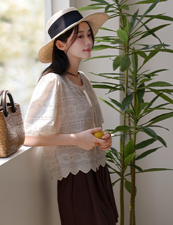 Bean Button Punching Ribbon Blouse Korea