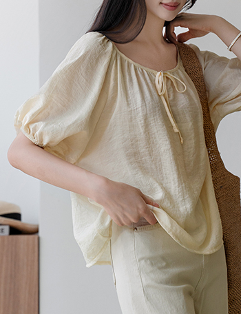 Shirring Two-way Puff Blouse Korea