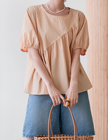 Diagonal Shirring Summer Blouse Korea