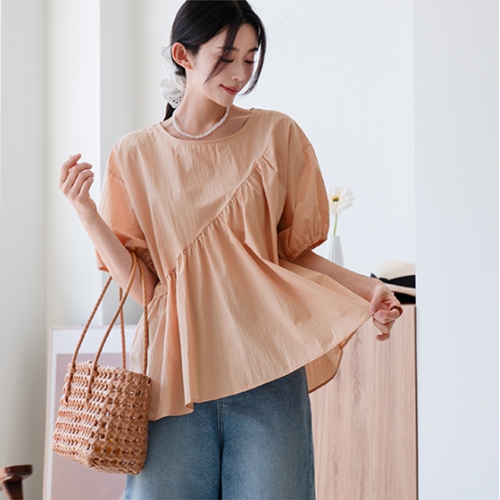 Diagonal Shirring Summer Blouse