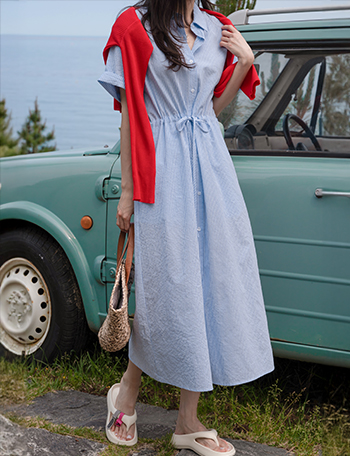 Stripe String Shirt Dress Korea