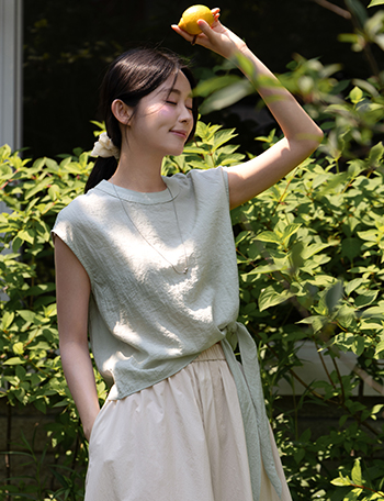 Modal Tie Cap Sleeves Blouse Korea