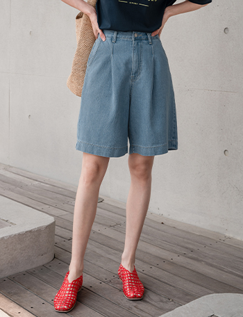 Willie Patch Banding Shorts Denim Pants Korea