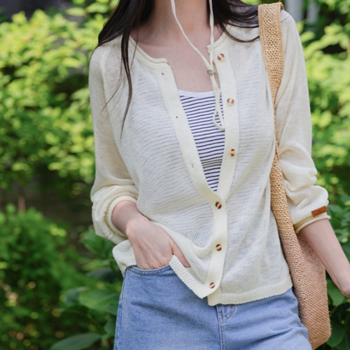 Summer Rolling Sleeve Patch Cardigan