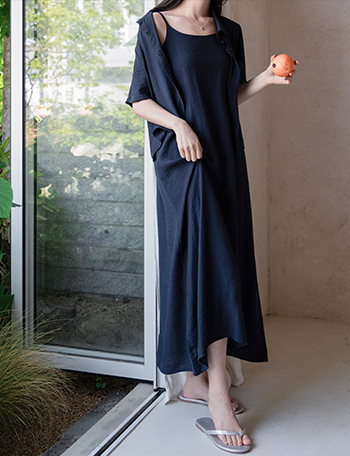 Linen Shirt Dress Set Korea