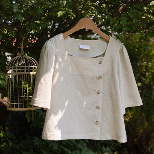 Linen Square Button Blouse