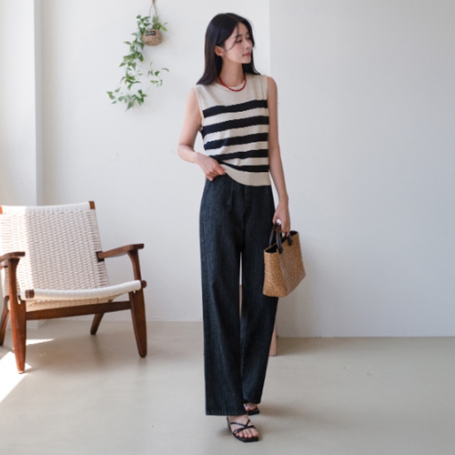 Raw Denim Pintuck Wide Pants