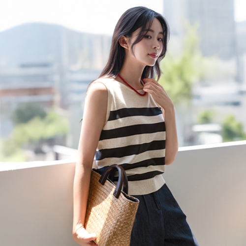 Cool Horizontal striped Knitwear Sleeveless shirts